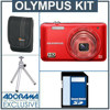 Olympus VG-160 14MP Digital Camera Kit - Red - with 4GB SD Memory Card, Camera Case, Table Top Tripod