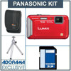 Panasonic LUMIX DMC-TS20 Digital Camera Kit - Red - with 8GB SD Memory Card, Camera Case, Table Top Tripod