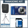 Panasonic Lumix DMC-ZS10 Digital Camera Kit - Blue- with 4GB SD Memory Card, Camera Case, Table Top Tripod