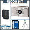 Ricoh PX Digital Camera Kit - Silver- with 4GB SD Memory Card, Camera Case, Table Top Tripod