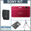 Sony Cyber-Shot DSC-TX55 Digital Camera Kit - Red - with 8GB micro SD Memory Card Camera Case, Table Top Tripod