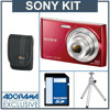 Sony Cyber-Shot DSC-W510 Digital Camera Kit - Red - with 4GB SD Memory Card Camera Case, Table Top Tripod