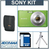 Sony Cyber-Shot DSC-W610 Digital Camera Kit - Green - with 8GB SD Memory Card, Camera Case, Table Top Tripod