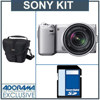 Sony Alpha NEX-5N Camera Kit with Sony 18-55mm F3.5-5.6 OSS Lens, Silver - Bundle - with 16GB SD Memory Card, Camera Case