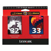Lexmark #32/# 33 Black & Color InkJet Print Cartridge Pack 18C0532, Computer Systems > Inks / Toners & Media > Inkjet Inks > Lexmark Inkjet Inks