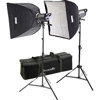 Interfit Photographic INT188 Stellar X 500 Watt Tungsten Photo Flood Twin Head Kit, with Softboxes, Stands &amp; Lamps, 3200k Color Temperature
