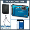 Panasonic Lumix DMC-TS3 Digital Camera Kit - Blue - with 4GB SD Memory Card, Camera Case, Table Top Tripod