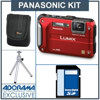 Panasonic Lumix DMC-TS3 Digital Camera Kit - Red - with 4GB SD Memory Card, Camera Case, Table Top Tripod