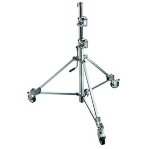  Avenger Short Base 11.7' Super Crank-up Lightstand, with Pneumatic Wheels - 3 Section, Chrome Aluminum Base / First Riser, Steel Extensions. 