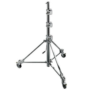  Avenger Strato Safe 14' Crank-up Flat Jumper Lightstand, 3 Risers, with Braked Solid Wheels, Chrome Steel Base Riser 