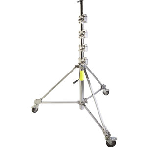  Avenger Strato Safe Super Crank-up Stand, 20' Light Stand with Rubber Wheels, chrome Steel Base / Risers. 