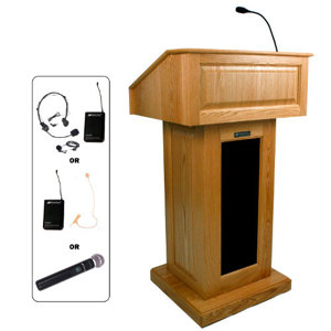 AmpliVox SW3020 Lectern with Headset Mic, Natural Oak: Picture 1 regular