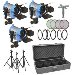  Arri Tungsten Fresnel 150 Three-Light Kit, 220V Bulbs, 4-Light Case 