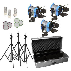  Arri Tungsten Fresnel 150 Three-Light Kit, 220V Bulbs, 4-Light Case with Wheels 