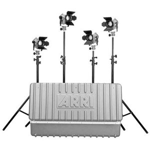  Arri 150/4 Tungsten Fresnel Lighting Kit with 4 Fresnels, Bulbs and Accessories, 600 Watts, 220 Volts. 