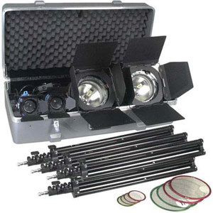  Arri Softbank D5 Tungsten Fresnel & Quartz Lighting Kit with 4 Lights, Bulbs and Accessories, 1,600 Watts, 220 Volts AC. 