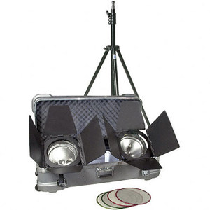  Arri lite 2000 Plus 2 Light Kit (220V), 4000 Total Watts, 2 lite 2K Plus Focusing Floods, Barndoor Set, 2 FEX Lamp 