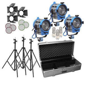  Arri 650/3 Compact Fresnel Kit with 3 650 Watt Plus Fresnel Tungsten Lights, Bulbs and Accessories, 1,950 Watts, 220 Volts. 