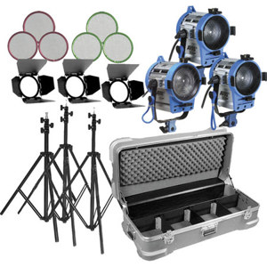  Arri Compact Tungsten Fresnel Three-Light Kit, Two 300W, One 650W Fresnel, Carrying Case, 120V Bulbs 