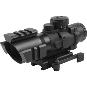  AIM Sports 4x32 Recon Riflescope Matte Black Finish with Tri-Illuminated Rapid Ranging Reticle, Tri-Weaver Rail, Quick Release Mount 