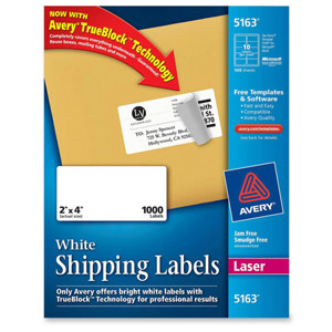  Avery Dennison White Shipping Labels for Laser Printers 5163, 2" x 4", Box of 1000 