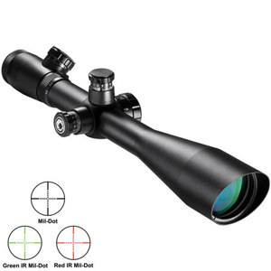  Barska 10-40x50 IR 2nd Generation Sniper Riflescope, Matte Black Finish with Black/Green/Red Illuminated Mil-Dot Reticle & Side Parallax Adjust, 30mm Tube. 
