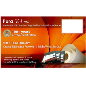  Breathing Color Pura Velvet Bright White Fine Art Inkjet Paper, 23 mil., 310gsm, 17" x 40' - Roll 