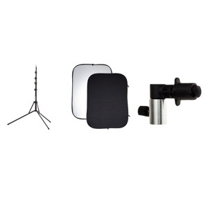  Belle Drape 60x78" Collapsible Disc Background, One Side Black, One Side White, with Zippered Carrying Case,  5.9' Three-Section Nano Stand, Black, &  Background & Reflector Clip 