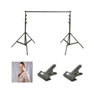 Belle Drape Solid Color Series, 10x12' Dyed Muslin Background, Solid White Color - Bundle - with Flashpoint 10'High, Standing Background Support System & Two Flashpoint 3" Spring Clamp with 2" opening