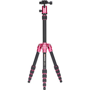  MeFOTO BackPacker Travel Tripod Kit, Includes Q Series Ball Head/PU-50 QR Plate, 8.8lbs Capacity, 51.2" Maximum Height with Column Extended, Hot Pink 