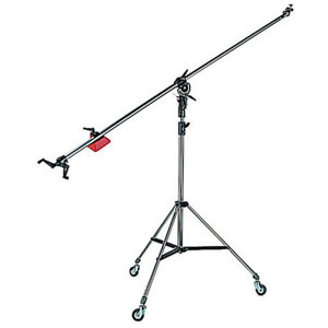 Manfrotto 025BS Super Boom Arm with Pivoting Clamp 123, Counter Weight 022, Cable Clips and Cine Stand 008 with Casters, Black Anodized 