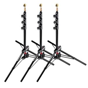  Manfrotto 1051BAC 83" Air Cushioned Aluminum Mini Compact Stand with 4-Sections & 3 Risers, Black - Pack of 3 Stands 
