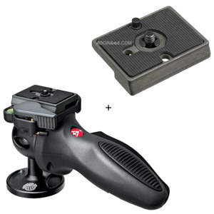  Manfrotto 324RC2 Lightweight Adapto Technopolymer Body Joystick Head with Quick Release, Dark Gray with FREE Additional Mounting Plate 