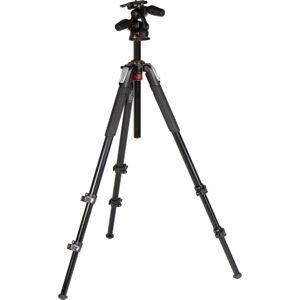  Manfrotto MK055XPRO3-3W Aluminum 3-section Tripod Kit, Includes 3-Way Head with Quick Release Camera Plate, Load Capacity 17.64lbs, 72.1" Max Height 
