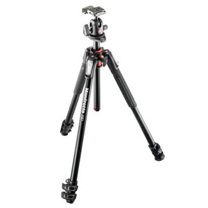  Manfrotto 190 Aluminum 3-Section Tripod Kit with 496RC2 Ball Head - Horizontal Column, 67" Max Height, Supports 15.4 lbs 