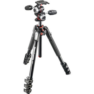  Manfrotto MK190XPRO4-3W 190 Aluminum 4-Section Tripod Kit with X-PRO 3-Way Head, QR Camera Plate, Horizontal Column, 13.22lbs Capacity 