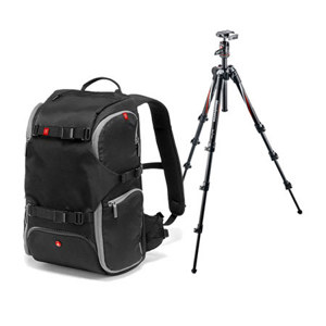  Manfrotto MKBFRC4-BH BeFree Carbon Fiber Travel Tripod - Bundle - with Advanced Travel Backpack, Black 