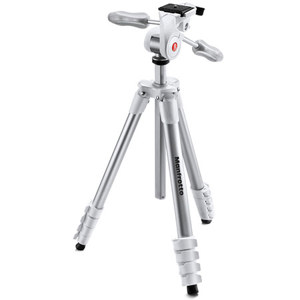  Manfrotto 5-Section Compact Advanced Aluminum Tripod, 6.61lbs Capacity, 64.96" Max. Height, 17.52" Min Height, 17.32" Closed Length, White 