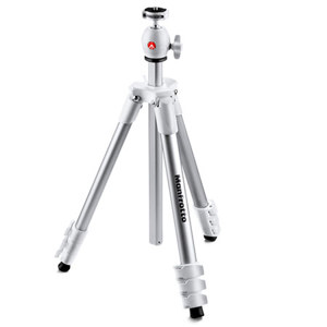  Manfrotto 4-Section Compact Light Aluminum Tripod with Built-in Ballhead, 3.31lbs Capacity, 51.57" Max. & 15.35" Min. Height, White 