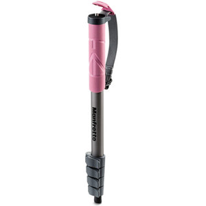  Manfrotto Compact Aluminum Monopod, 5 Leg Sections, 3.31lbs Capacity, 15.35" Folded Length, Pink/Anthracite 