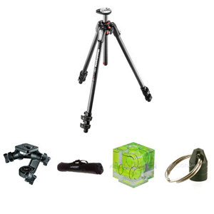Manfrotto MT190CXPRO3 Carbon Fiber 3-Section Tripod with Horizontal Column, 63" Max Height, Bundle With Bogen 056 3D Junior Head (3025),FP 30" Deluxe Tripod/Lightstand Case, Triple Bubble Level, Tripod Hanger
