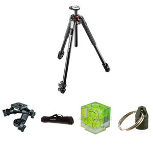Manfrotto 190 Aluminum 3-Section Tripod with Horizontal Column, 63" Max Height - Bundle With Bogen 056 3D Junior Head (3025),FP 30" Deluxe Tripod/Lightstand Case, Triple Bubble Level, Tripod Hanger