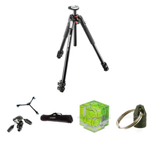  Manfrotto MT190CXPRO3 Aluminum 3-Section Tripod with Horizontal Column, 63" Max Height - Bundle Bogen 804RC2 Pan-Tilt Head W/RC2 Quick Releas, VT-2 Universal Tripod Dolly, Triple Bubble Level, Tripod Hanger, 30" Deluxe Tripod Case 