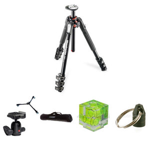 Manfrotto MT190CXPRO4 Aluminum 4-Section Tripod with Horizontal Column, 63" Max Height - Bundle With Bogen 494RC2 Mini Ball Head W/RC2 QR Plate, VT-2 Universal Tripod Dolly, Triple Bubble Level, Tripod Hanger, Deluxe Tripod/Lightstand Case