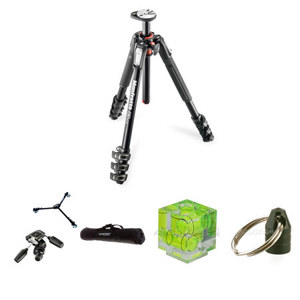 Manfrotto MT190XPRO4 Aluminum 4-Section Tripod with Horizontal Column, 63" Max Height - Bundle With Bogen 804RC2 Pan-Tilt Head W/RC2 QR Plate, VT-2 Universal Tripod Dolly, Triple Bubble Level, Tripod Hanger, Deluxe Tripod/Lightstand Case