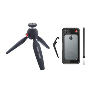  Manfrotto Pixi Mini Tripod, 5.3" Max Height, Black With  KLYP Black Bumper for iPhone 5/5s 