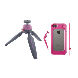  Manfrotto Pixi Mini Tripod, 5.3" Max Height, Pink With  KLYP Pink Bumper for iPhone 5/5s 
