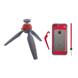  Manfrotto Pixi Mini Tripod, 5.3" Max Height, RED With  KLYP Red Bumper for iPhone 5/5s 
