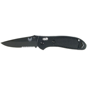  Benchmade 551 Griptillian AXIS Black ComboEdge Serrated Folding Knife with Drop-Point BK1 Coated D2 Steel Blade, Pardue Design, Thumb Stud Opener 