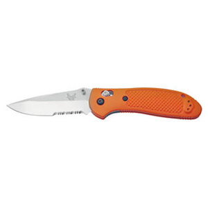  Benchmade 551 Griptillian AXIS ComboEdge Serrated Folding Knife with Drop-Point Satin Finish Blade, Pardue Design, Thumb Stud Opener, Orange 